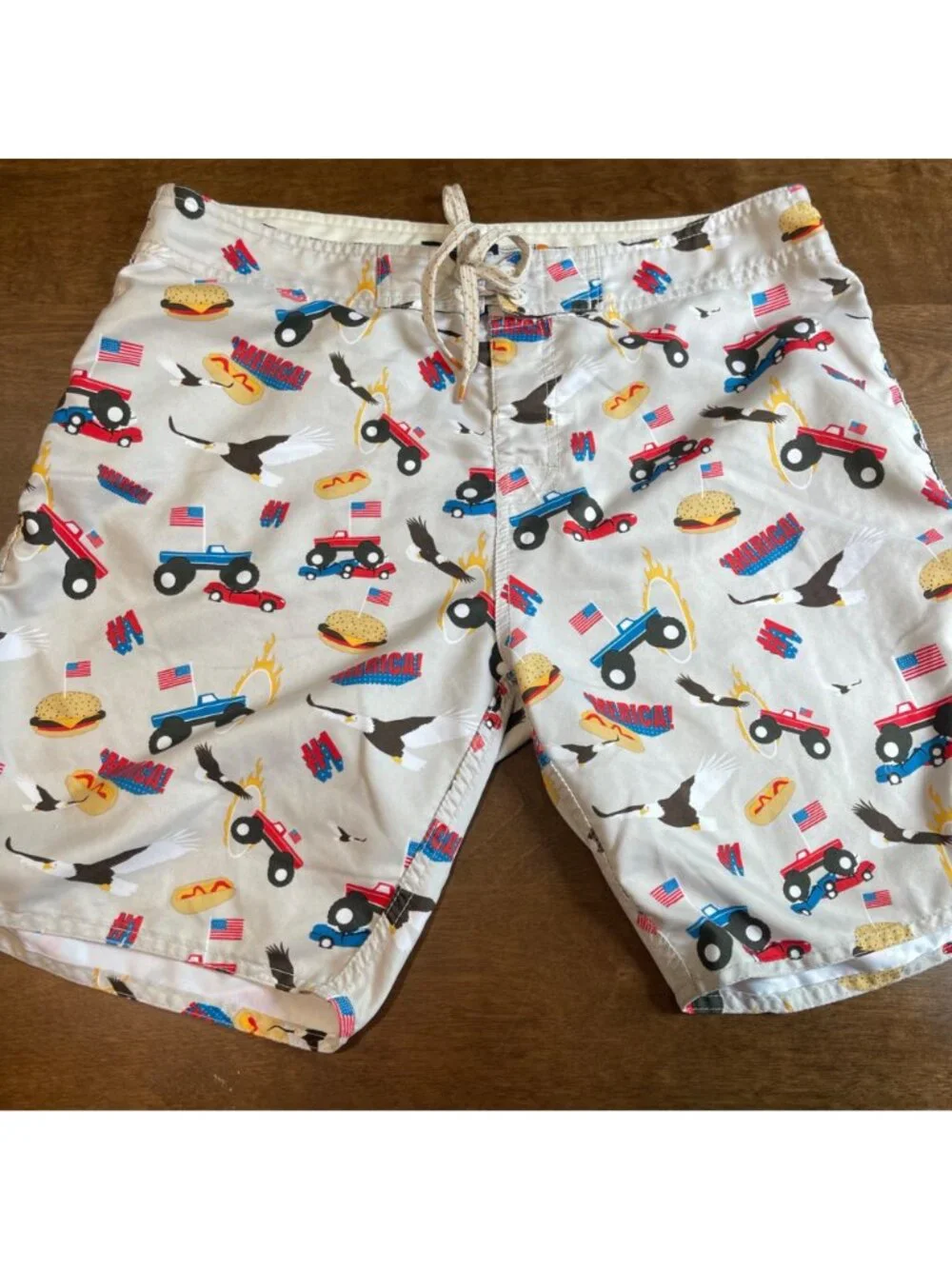 AmbSn America Patriotic Board Shorts Swim Trunks Men's Size‎ 32 Monster Trucks